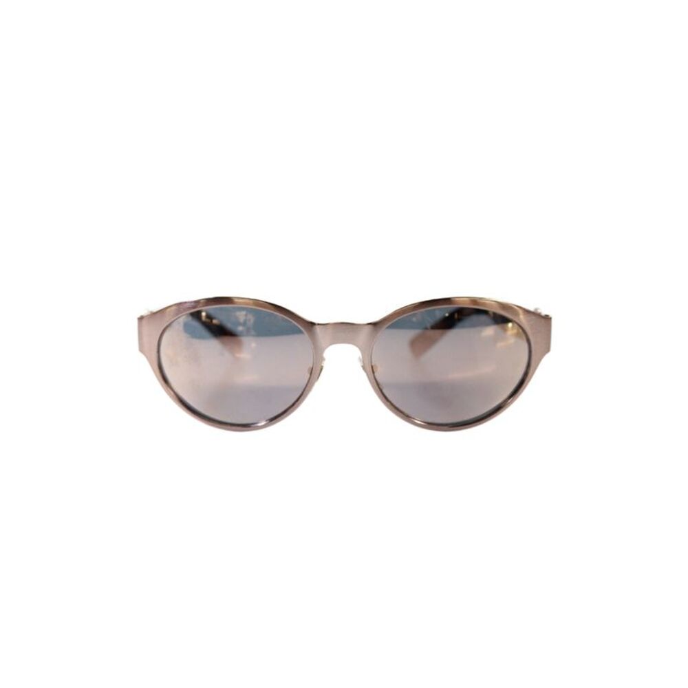 Versace Womens Gold Tone Brown Black Metal Plastic Logo Oval Sunglasses